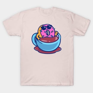 Cute Doughnut Relaxing On Coffee T-Shirt